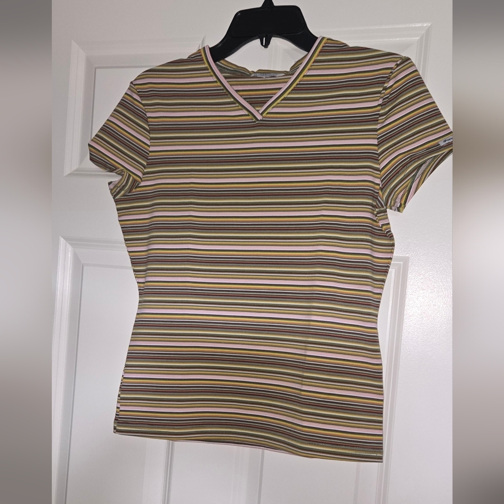 Guess Multicolor Striped V-Neck Tee